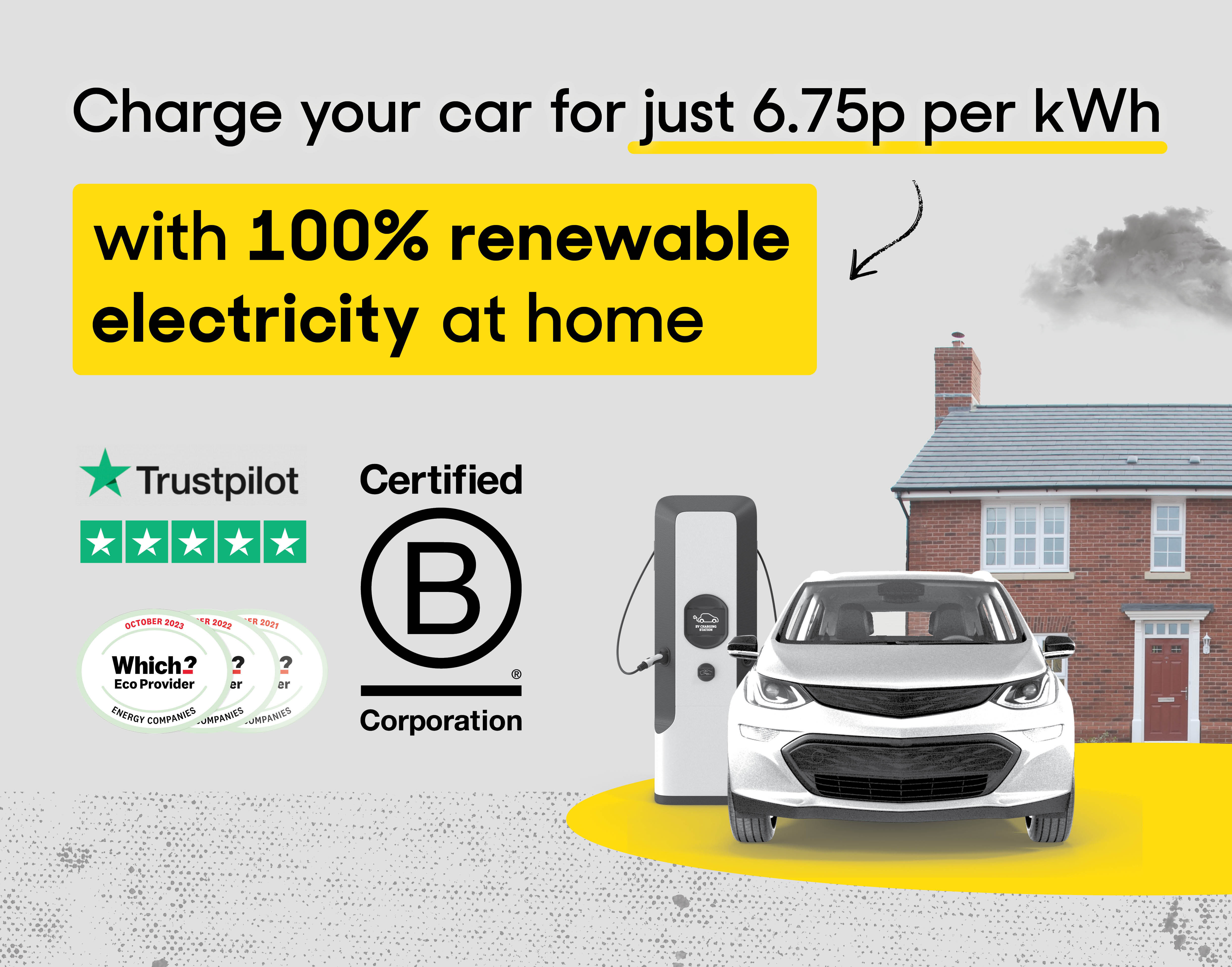 Good Energy EV Tariff infographic - Charge your car for just 6.75p per kWh with 100% renewable electricity at home