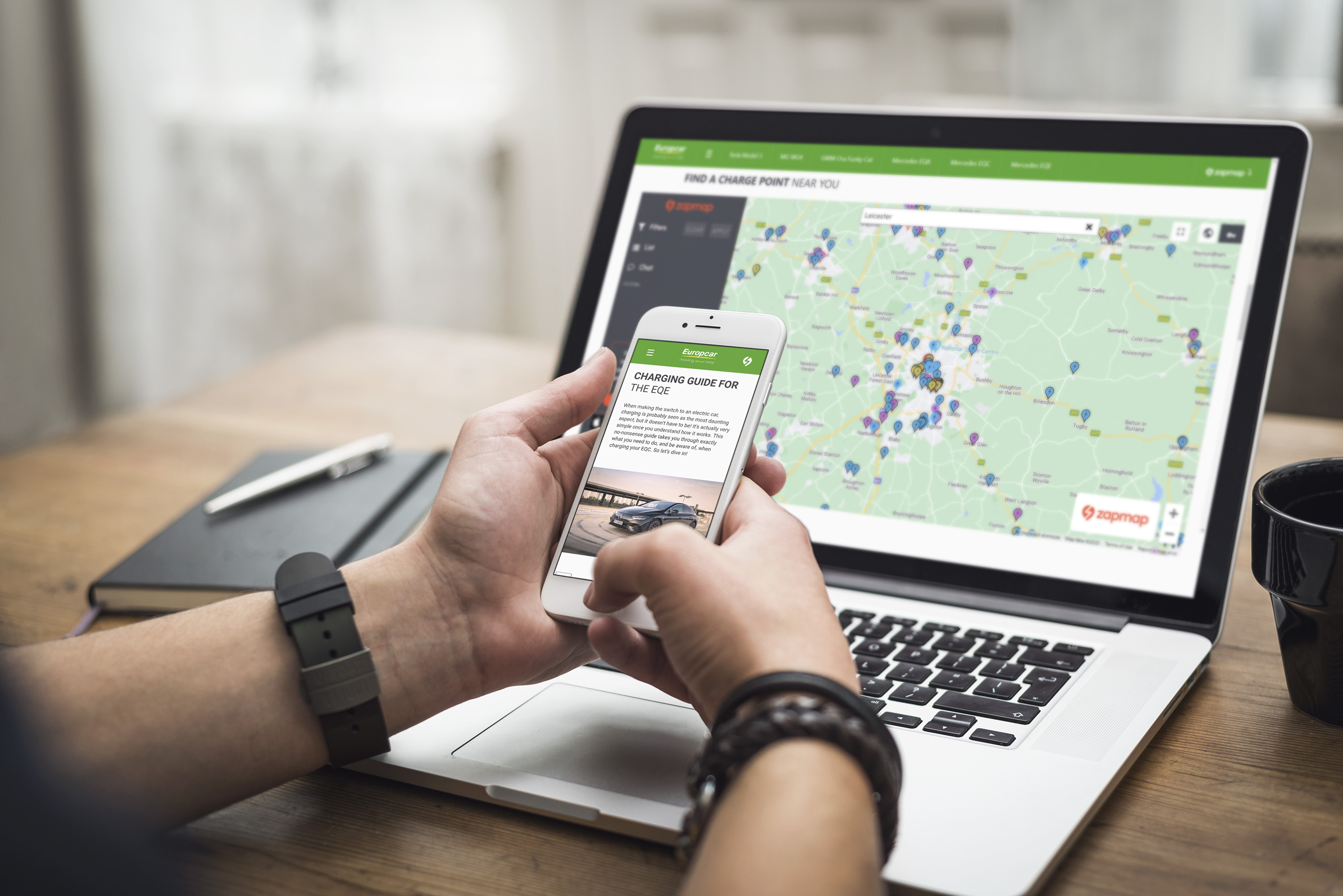 Europcar app shown on mobile and laptop screen