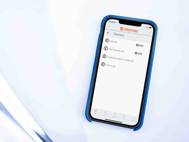 A phone displaying the Zapmap app, showing payment filter options