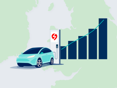 An illustration showing an EV, a charger and a graph in the background