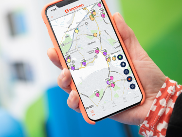 A phone displaying the Zapmap app
