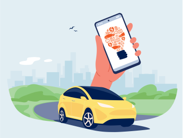 An illustration of an EV and an app