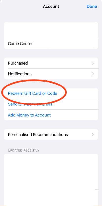 Redeem code ios app
