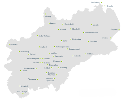 the Midlands Connect geography