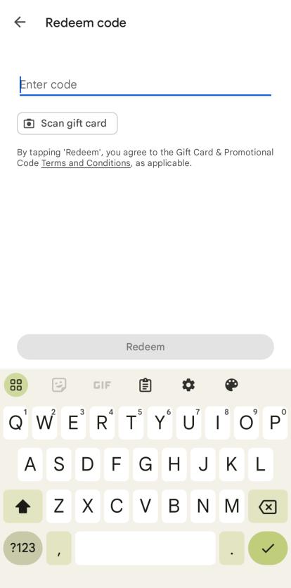 Android - step 4 Redeem code