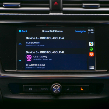 Zapmap in-car charger list with availability info