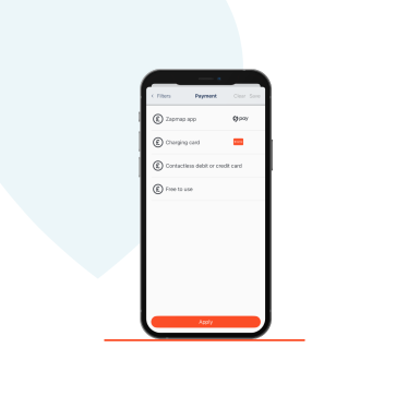 A phone showing the Zapmap app payment filters