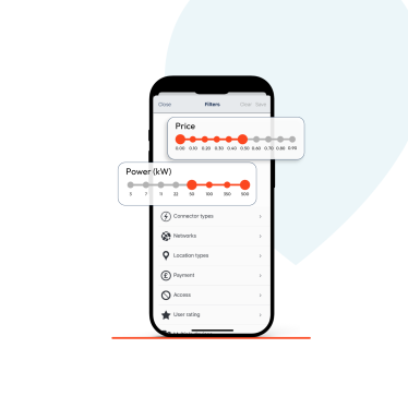 The Zapmap app filters, including price filters and power filters