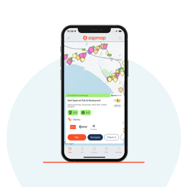 The Zapmap app showing coastal charge points