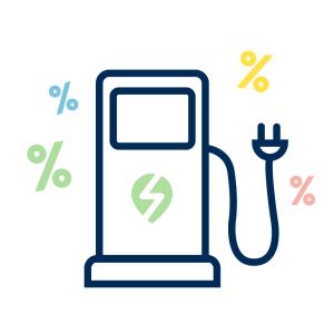 Icon of an EV charger surrounded by percentage symbols