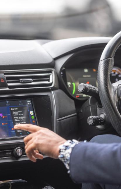Car interior with Zapmap premium Android Auto  on in car display