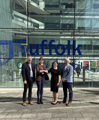 From left to right:    Matthew Ling and Amy Rushton of Suffolk County Council, Charlie Allen and Steve Beer of Believ