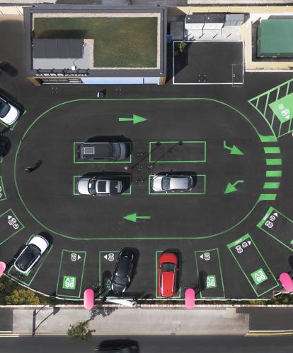 Be.EV charging oasis Manchester drone shot